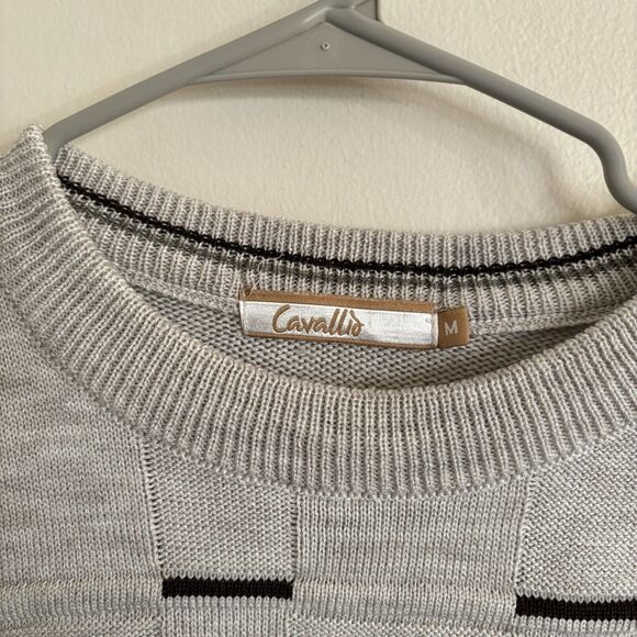 Cavallio Crew Neck Sweater Solid Plaid Gray Silver Convex Concave - Mens Size M - Picture 4 of 8